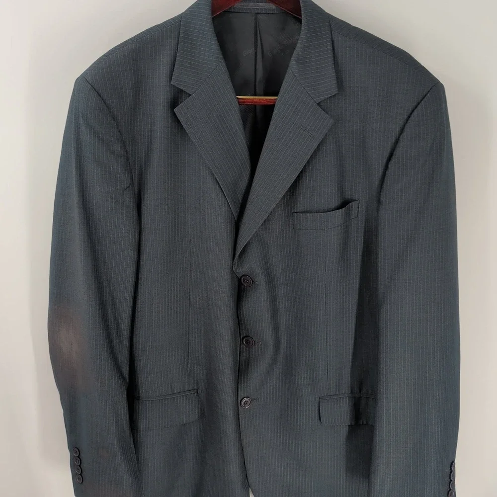 Vintage Giorgio Fiorelli Pine Striped 2-Piece Set Suit Jacket &‎ Pants Gray 46